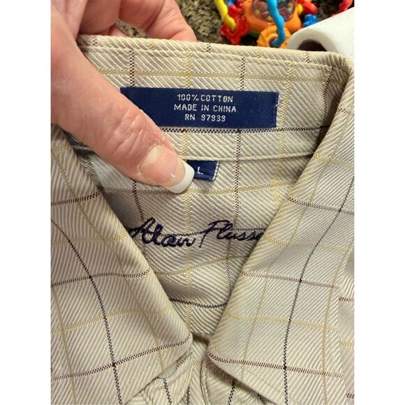 Alan Flusser Men’s Button Down  Plaid Shirt Large 100% Cotton Thick - Picture 11 of 12